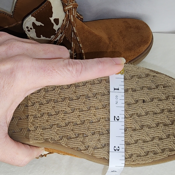 Western Faux Suede Brown and Cream Ankle Boots with Cow Print - Picture 11 of 11